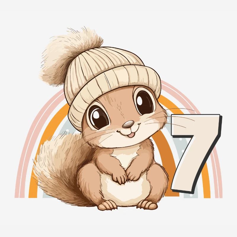 7. Geburtstag Eichhörnchen Regenbogen Süß Niedlich