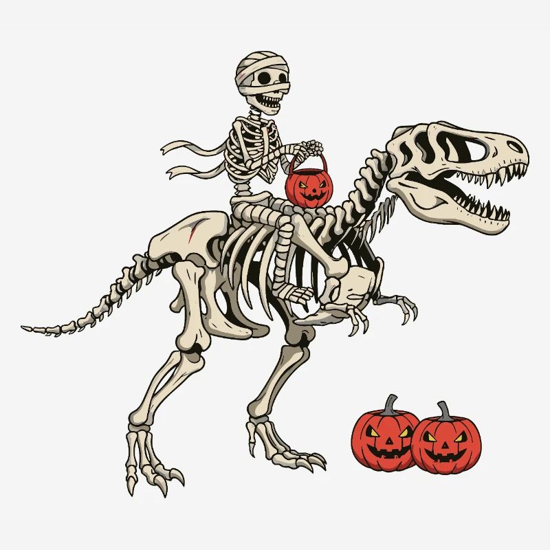 Cavalier squelette sur T Rex