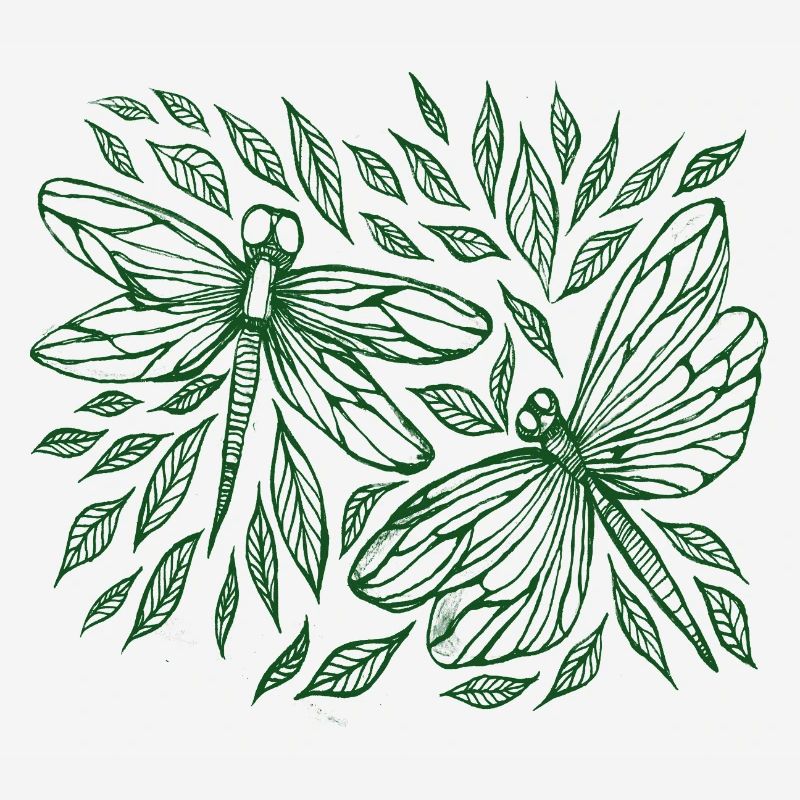 Libellules et feuilles Botanique