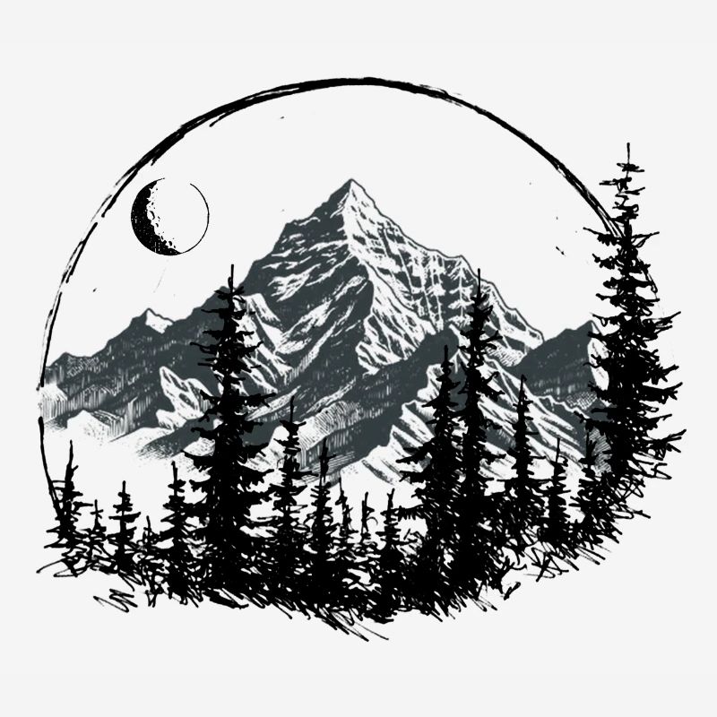 Mountain Silhouette with Pines