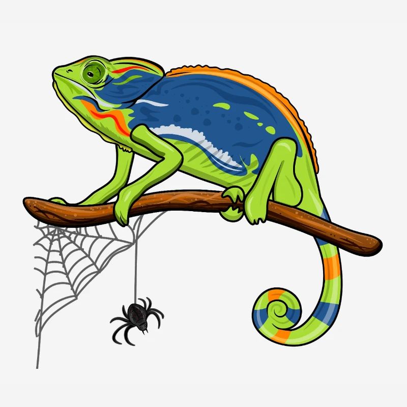 Chameleon On Branch with Spider Web