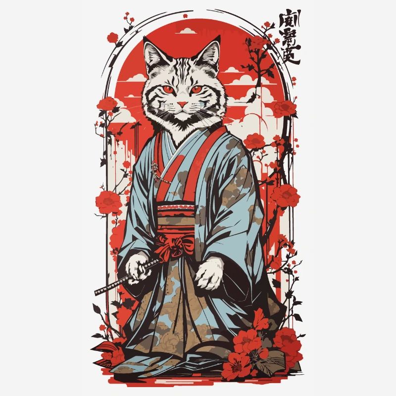 Samurai Cat Japanese Ukiyo-e Cat Art