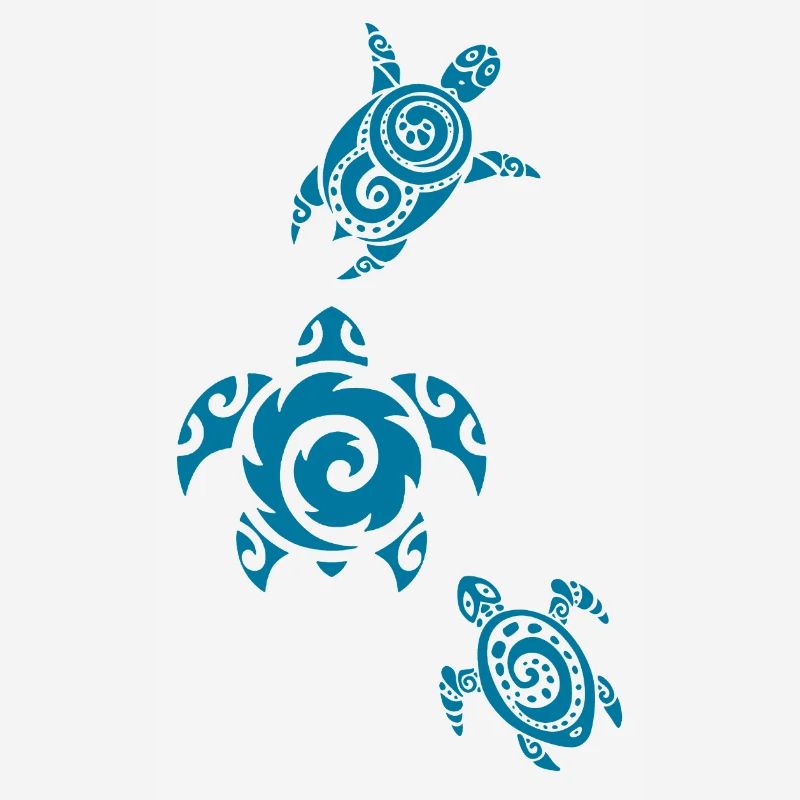 Three blue sea turtles