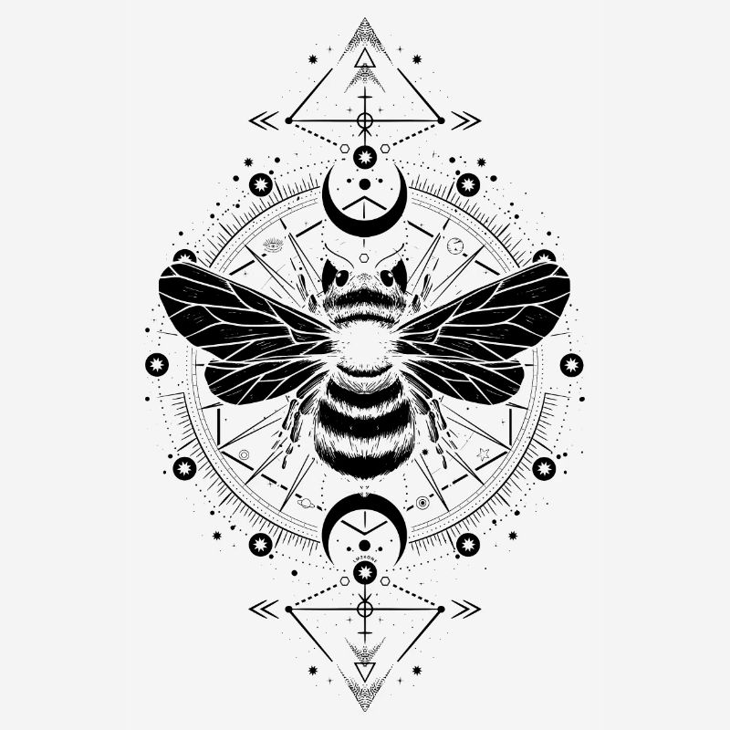 Astronomy - Mystical Bee Phases Moons - Black