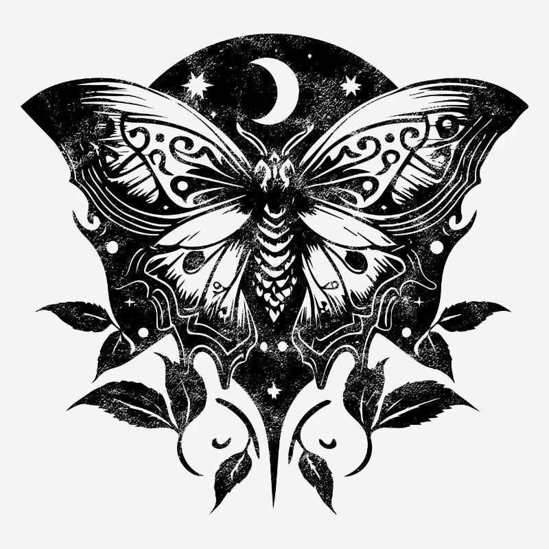 Moth, Moth, Moon, Vines, Gothic, Wicca
