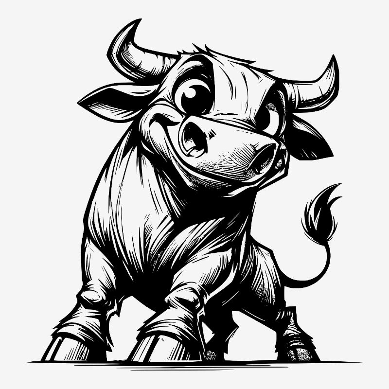 Dessin de taureau au crayon avec des cornes géantes