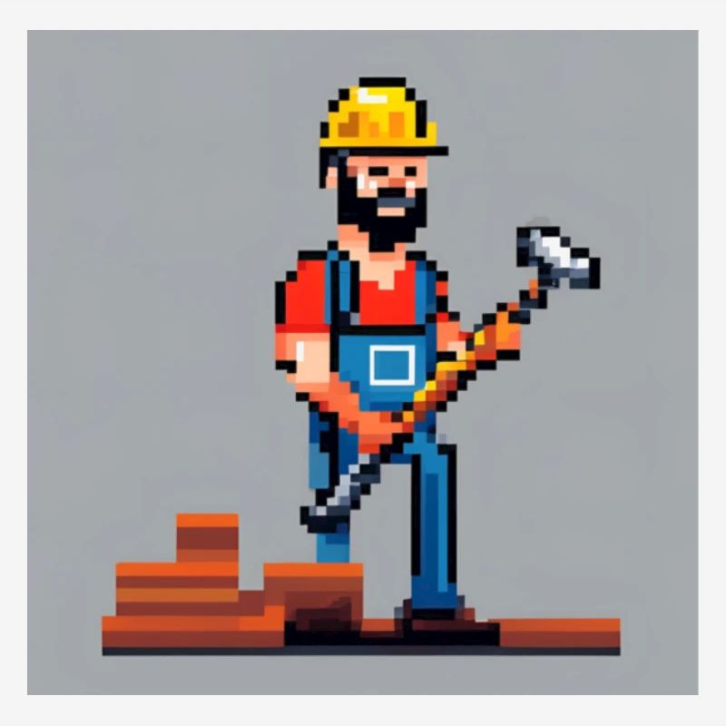 Construction worker with hammer pixel image