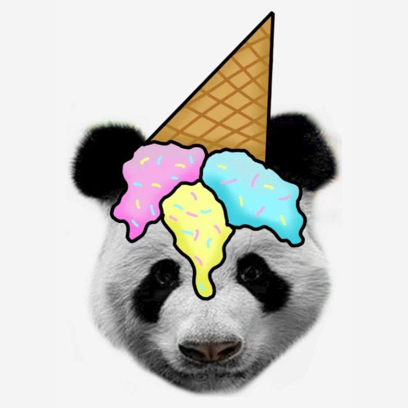 Panda avec de la crème glacée comme chapeau