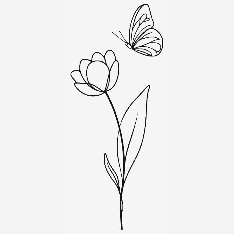 Fleur avec papillon - noir et blanc