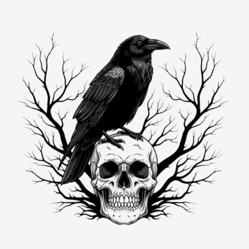 Raven over skull
