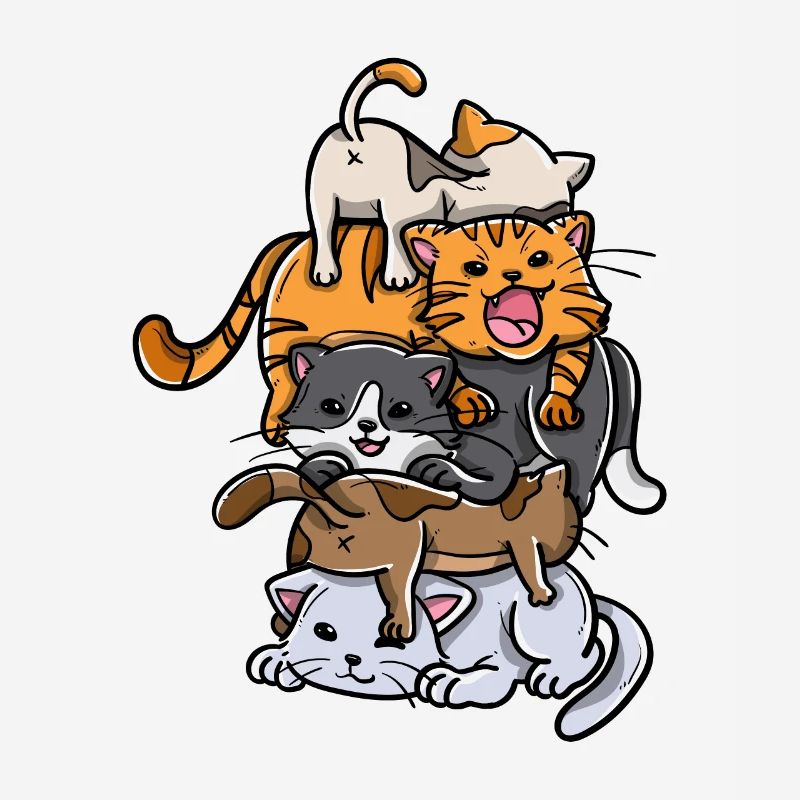 Sleeping Cats Stack Anime Chatons Kawaii