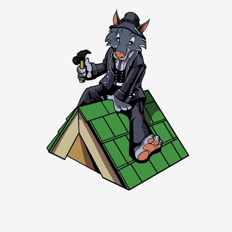 Comic Wolf als Dachdecker