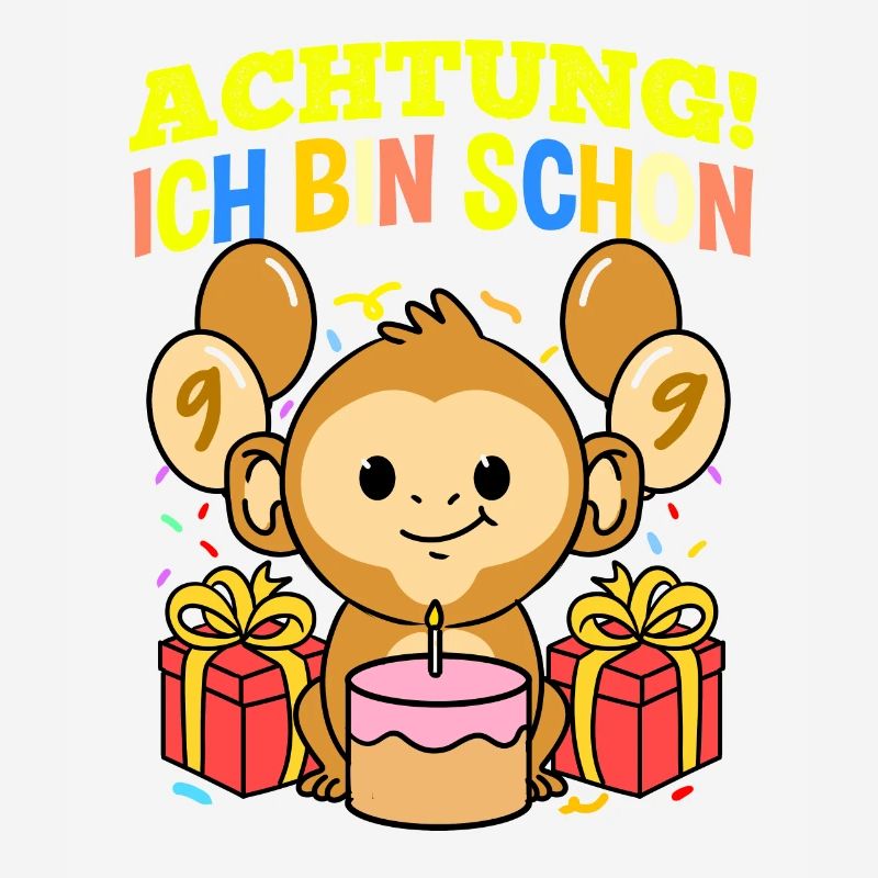 Achtung Ich Bin Schon 9 Tier Geburtstag Affe