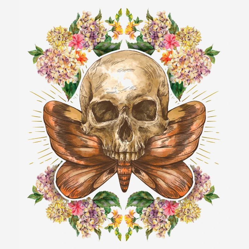 Skull Skull Skull with Moth Hydrangeas