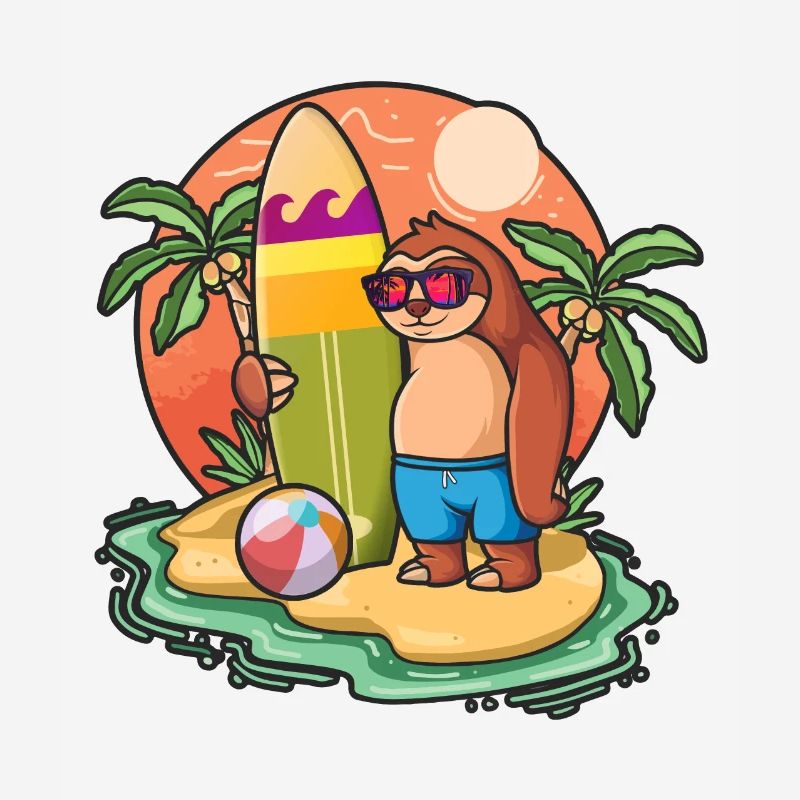 Funny Sloth Surf Lovers Cool Surfboard Surfing Pun