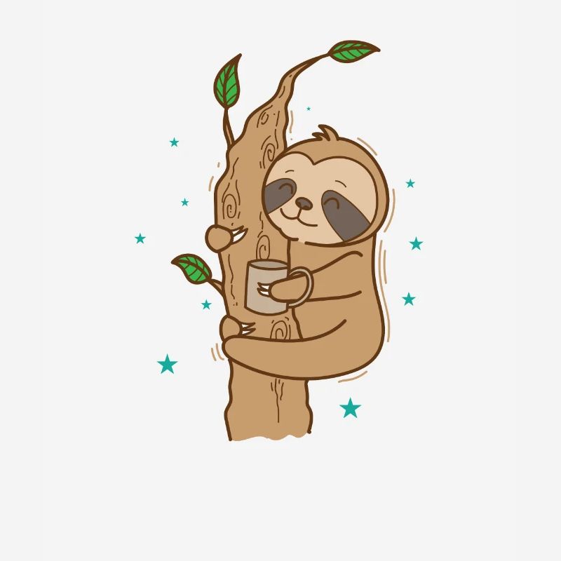 Faultier mit Tasse Tee oder Kaffee faul