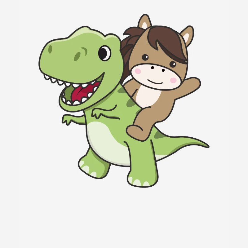 Pferd reitet auf T-Rex süßer Dino mit Pferde