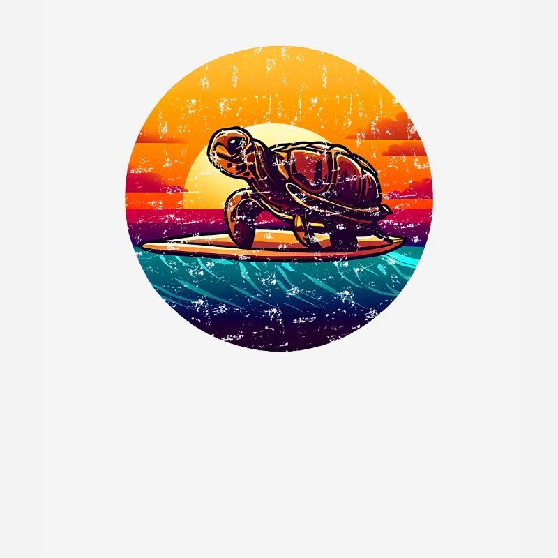 Tortue sur planche de surf Sunset