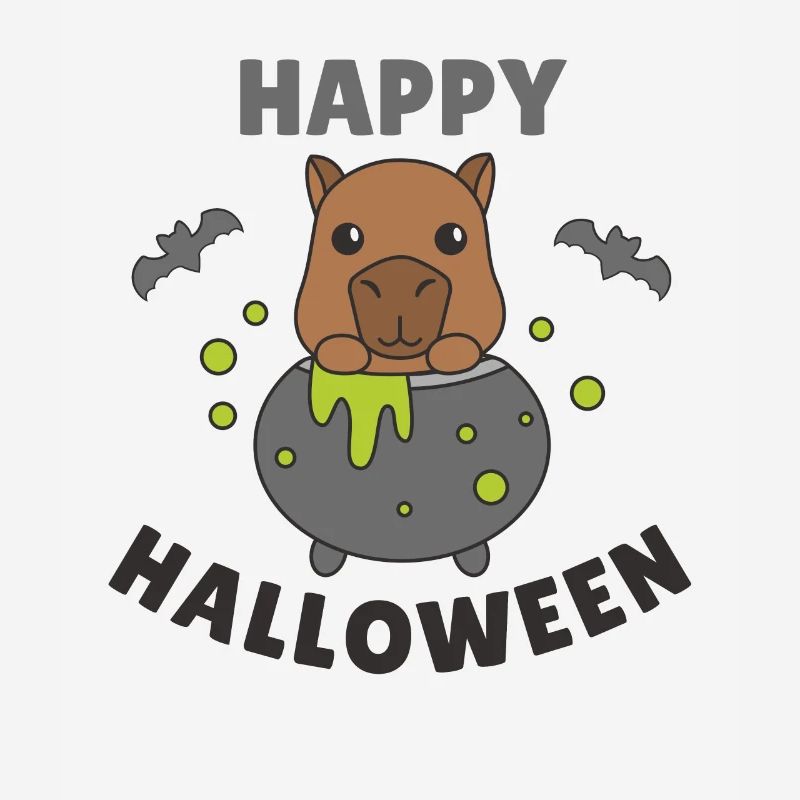 Capybara Happy Halloween Witch's Cauldron Bat