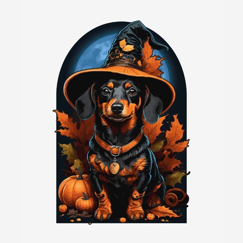 Teckel avec chapeau de sorcière Teckel d’Halloween