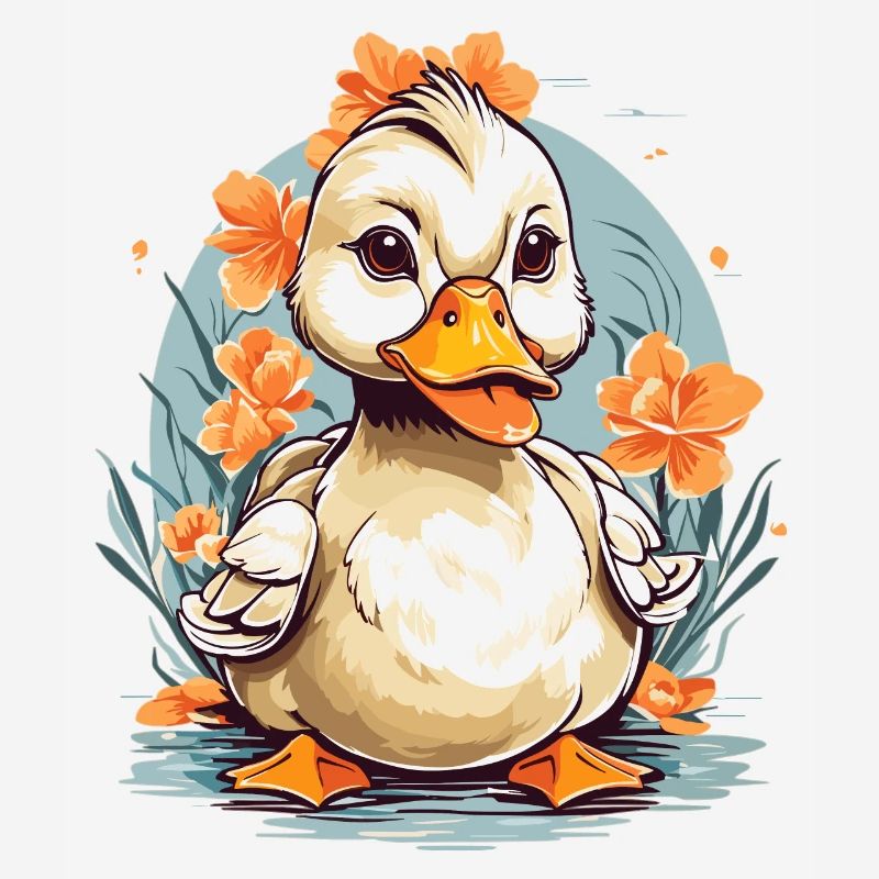 Canard mignon avec des fleurs