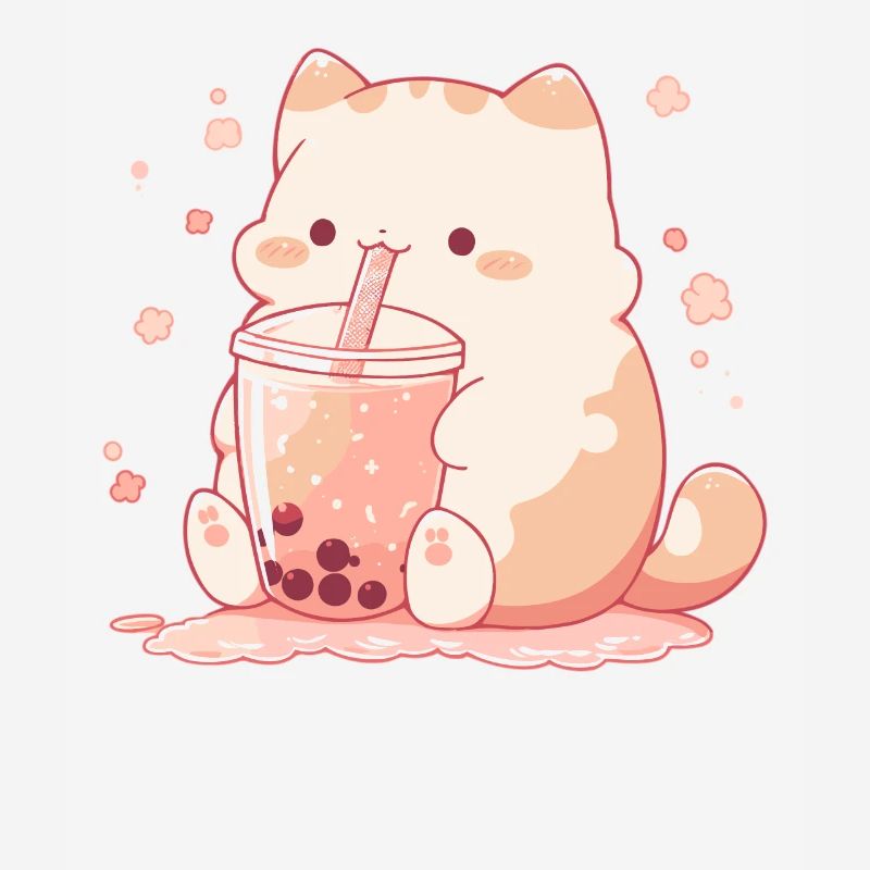 Kawaii Cat Drinks Boba Bubble Tea Chibi