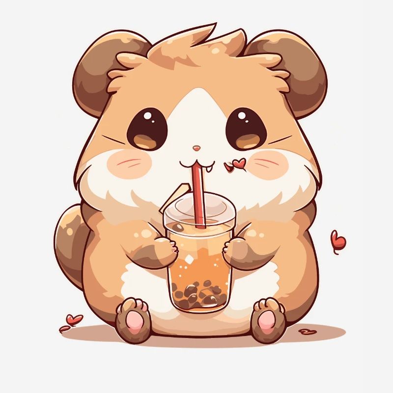 Kawaii Hamster Drinks Boba Bubble Tea Chibi