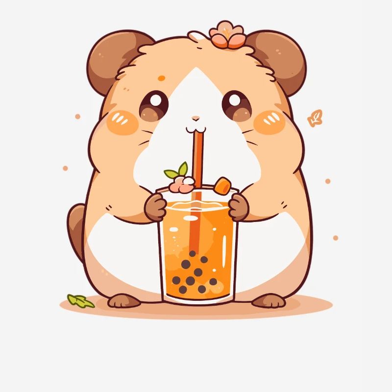 Kawaii Hamster Drinks Boba Bubble Tea Chibi