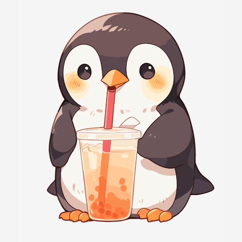 Kawaii Pinguin trinkt Boba Bubble Tea Chibi