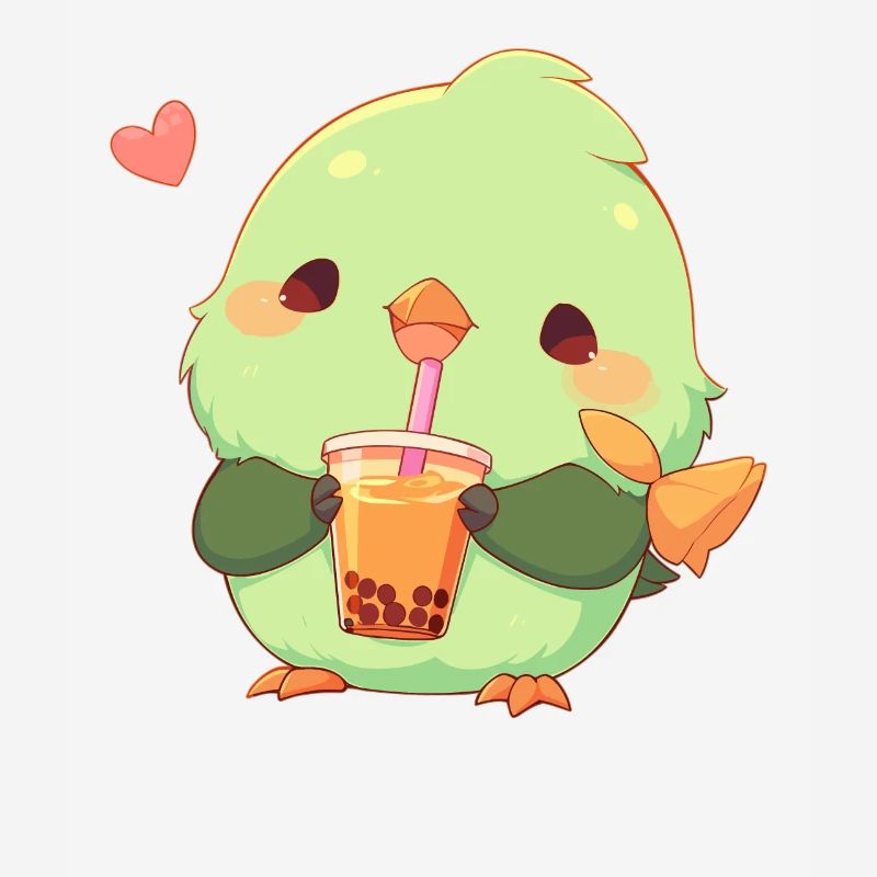 Kawaii Lovebird Drinks Boba Bubble Tea Chibi