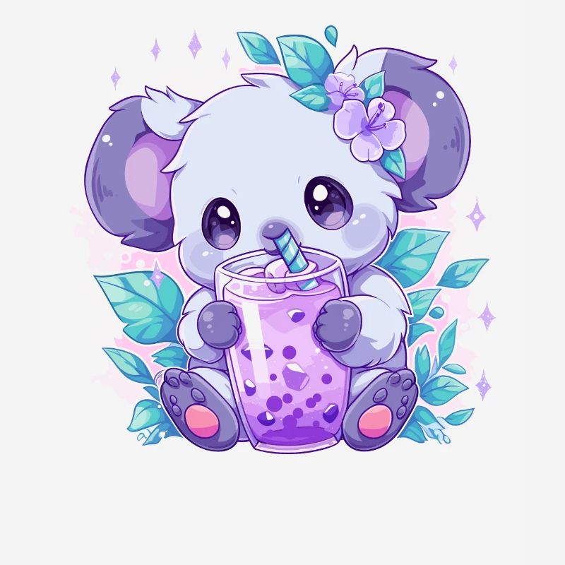 Kawaii Koala Drinks Boba Bubble Tea Chibi