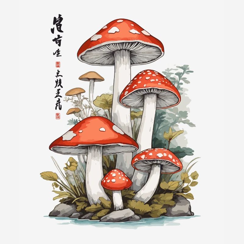 Ukiyo-E Toadstool Nature Art Mushroom Picker Design