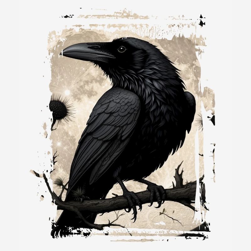 Corbeau sur branche devant la pleine lune