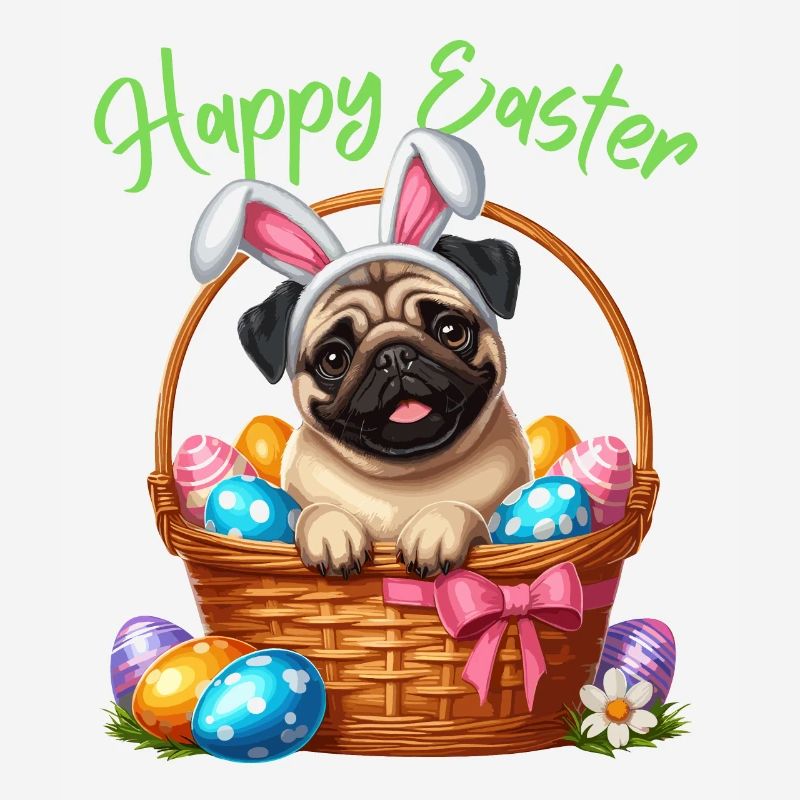 Pug Dog Easter Easter Bunny Happy Easter Cute