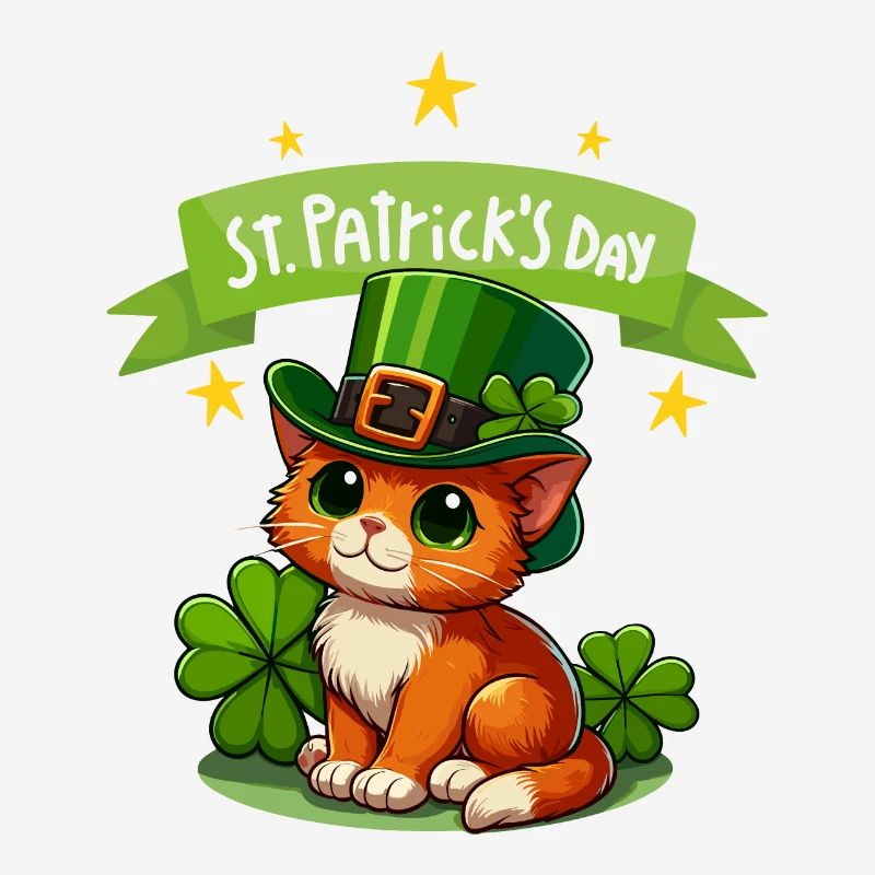 Cat St. Patrick's Day Shamrock Lucky Cute