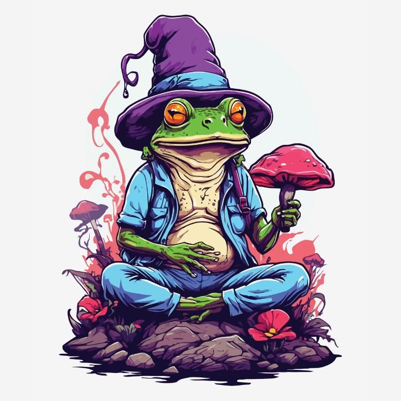 Magic Frog Psychedelic Art Forest Mushrooms