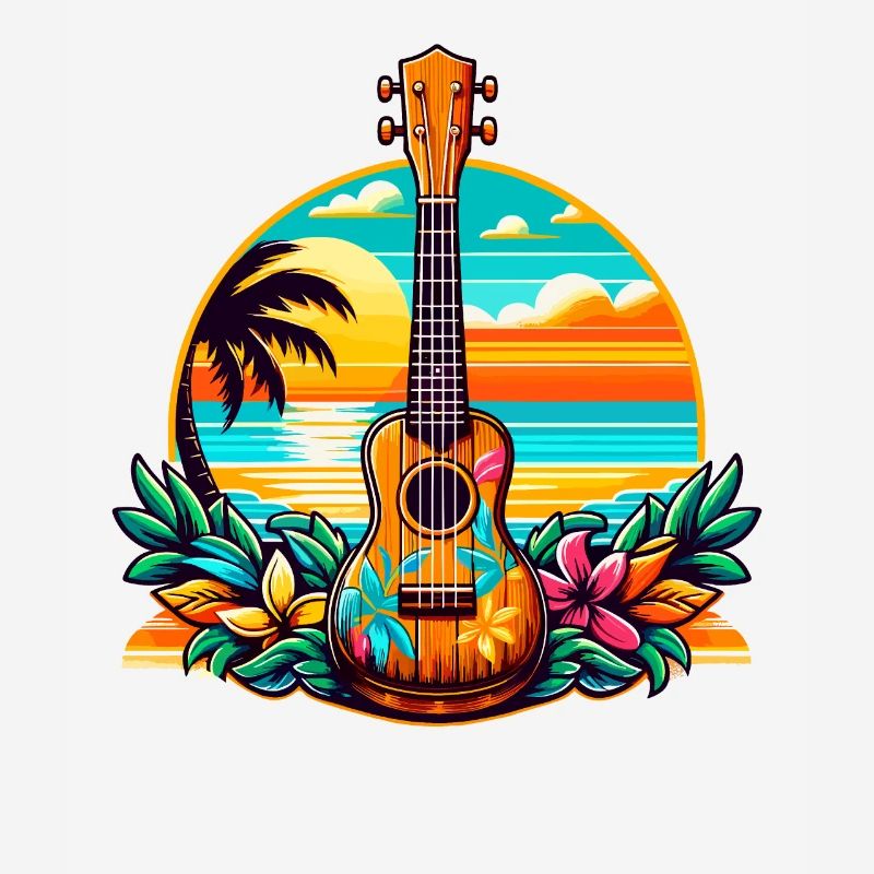 Rétro plage coucher de soleil Ukulélé Uke Player Instrument