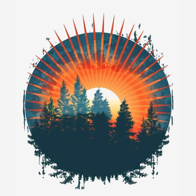 Aventure de silhouette de forêt de coucher de soleil