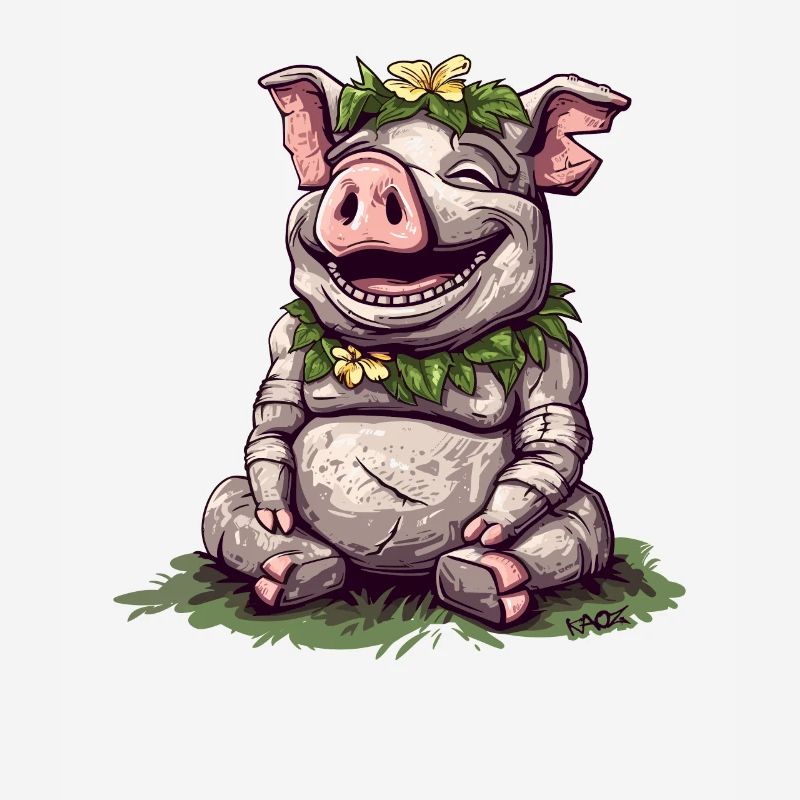 Statue de pierre de l’île de Pâques, un cochon qui rit