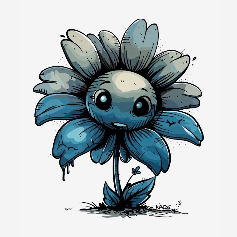 A Dark Blue Comic Flower