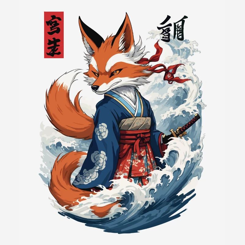 Masque Ukiyo-E Samurai Fox Japonais Kitsune