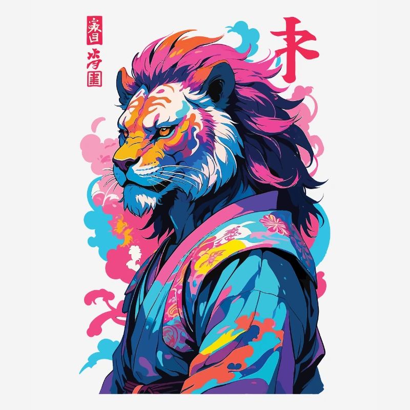 Samurai Löwe Aesthetic Vaporwave Stil