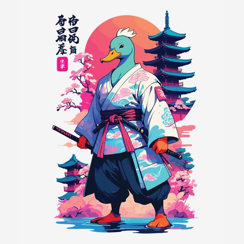 Samurai Duck dans le style esthétique Vaporwave