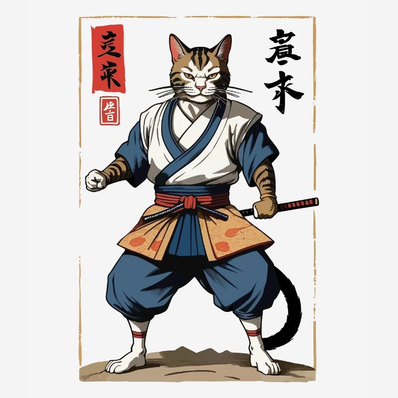 Samurai Katze Vintage Ukiyo-E Japanischer Samurai