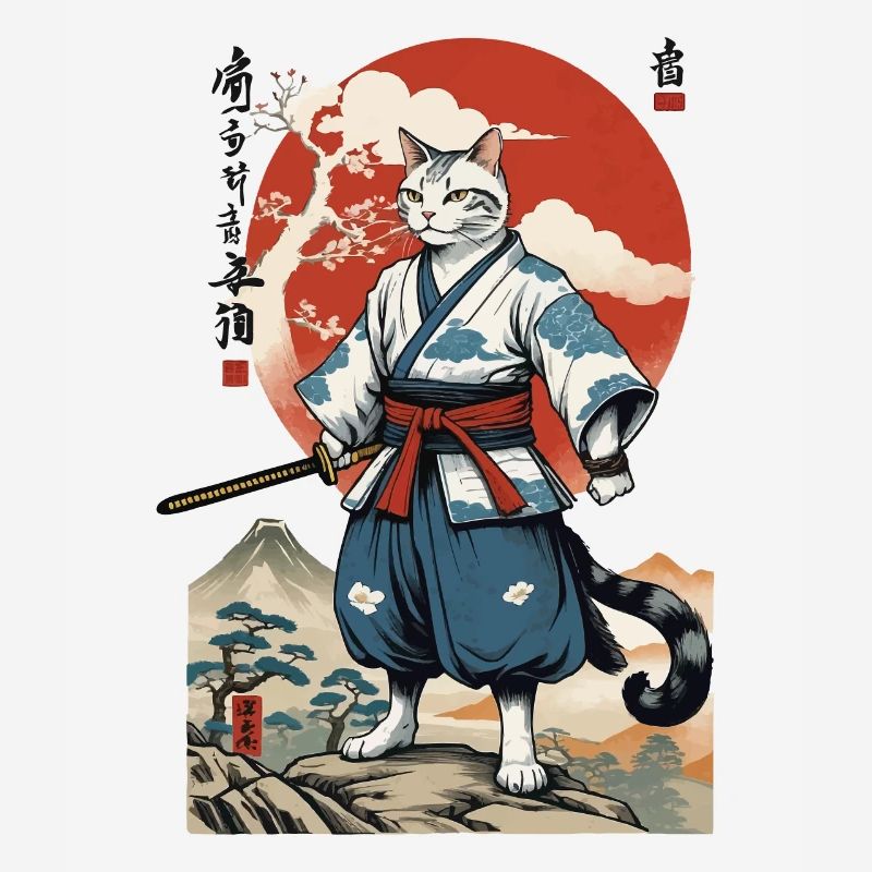 Samurai Cat Vintage Ukiyo-E Japanese