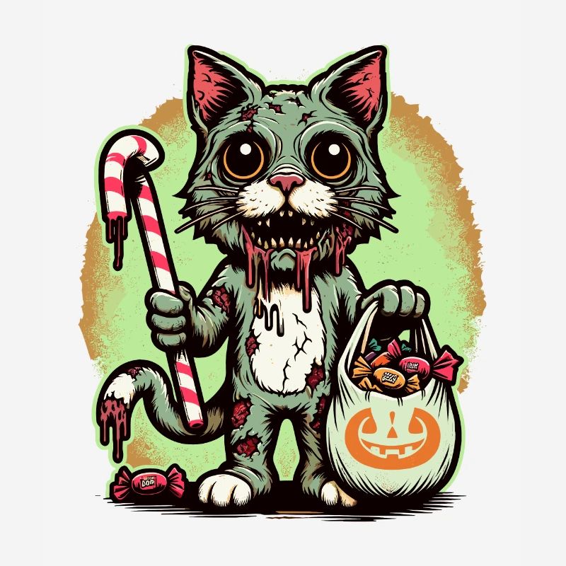 Creepy Zombie Katze Süßes Oder Saures