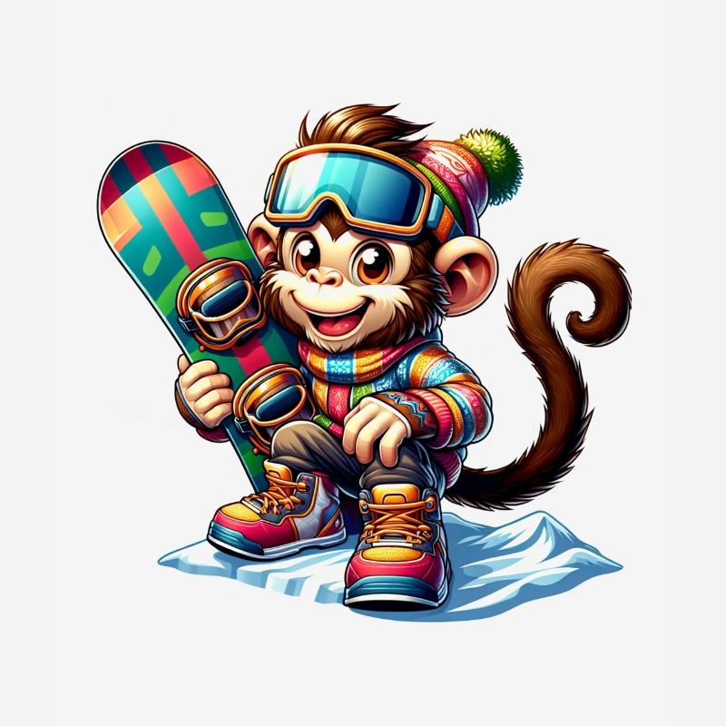Singe snowboarder mignon