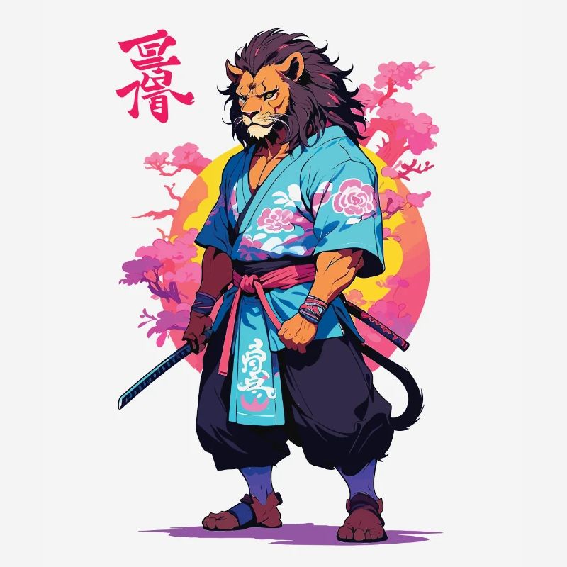 Conception esthétique Samurai Cat Vaporwave