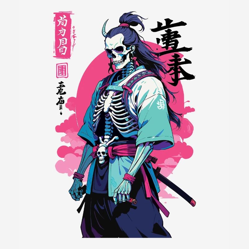 Oni Skeleton Samurai Vaporwave Aesthetic