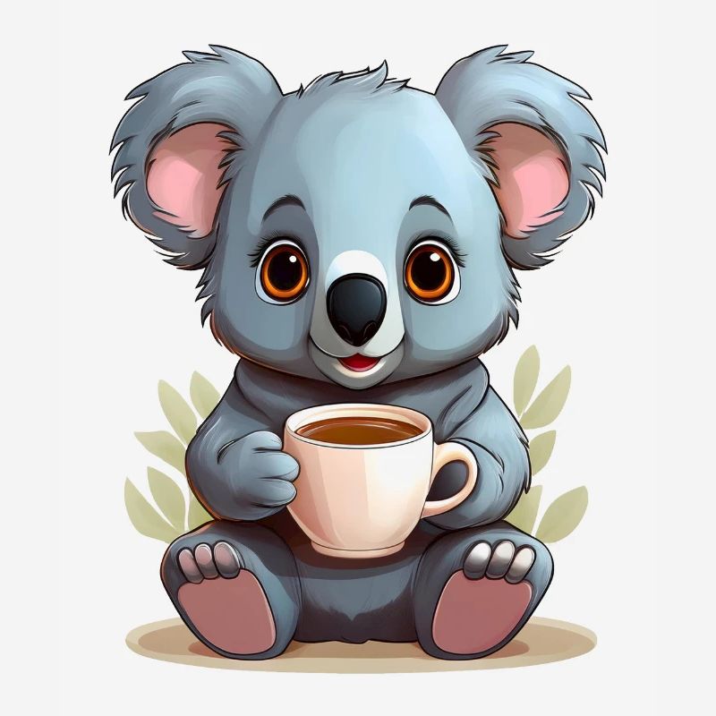Koala mit einer Tasse Kaffee, Tee oder Kakao